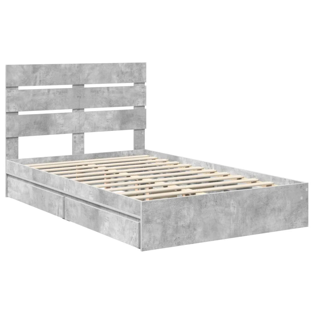 Letto con Contenitore con testiera Grigio cemento 135 x 190 cm