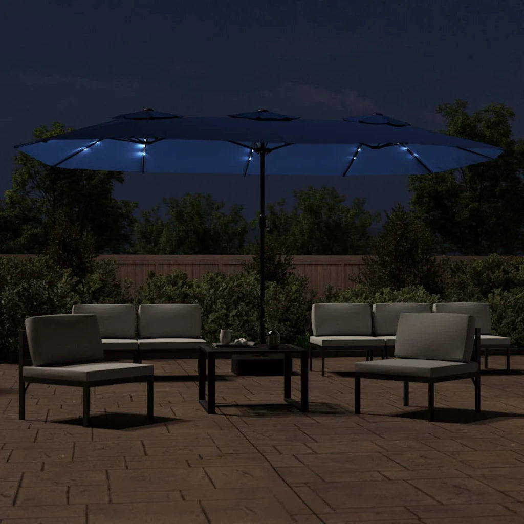 Ombrellone a Doppia Testa con LED-Ombrello da giardino Azzurro 449x265 cm
