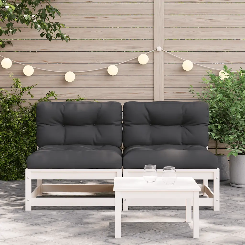 Divani Giardino Senza Braccioli con Cuscini 2 pz Pino Bianco 838087