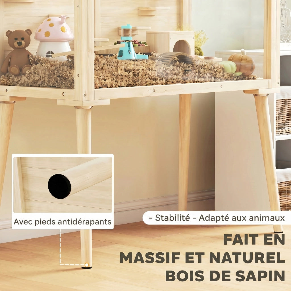 Gabbia per criceti con tetto apribile 7 piattaforme 2 altalene ¨C zephmum ¨C effetto legno naturale 110x52x101cm