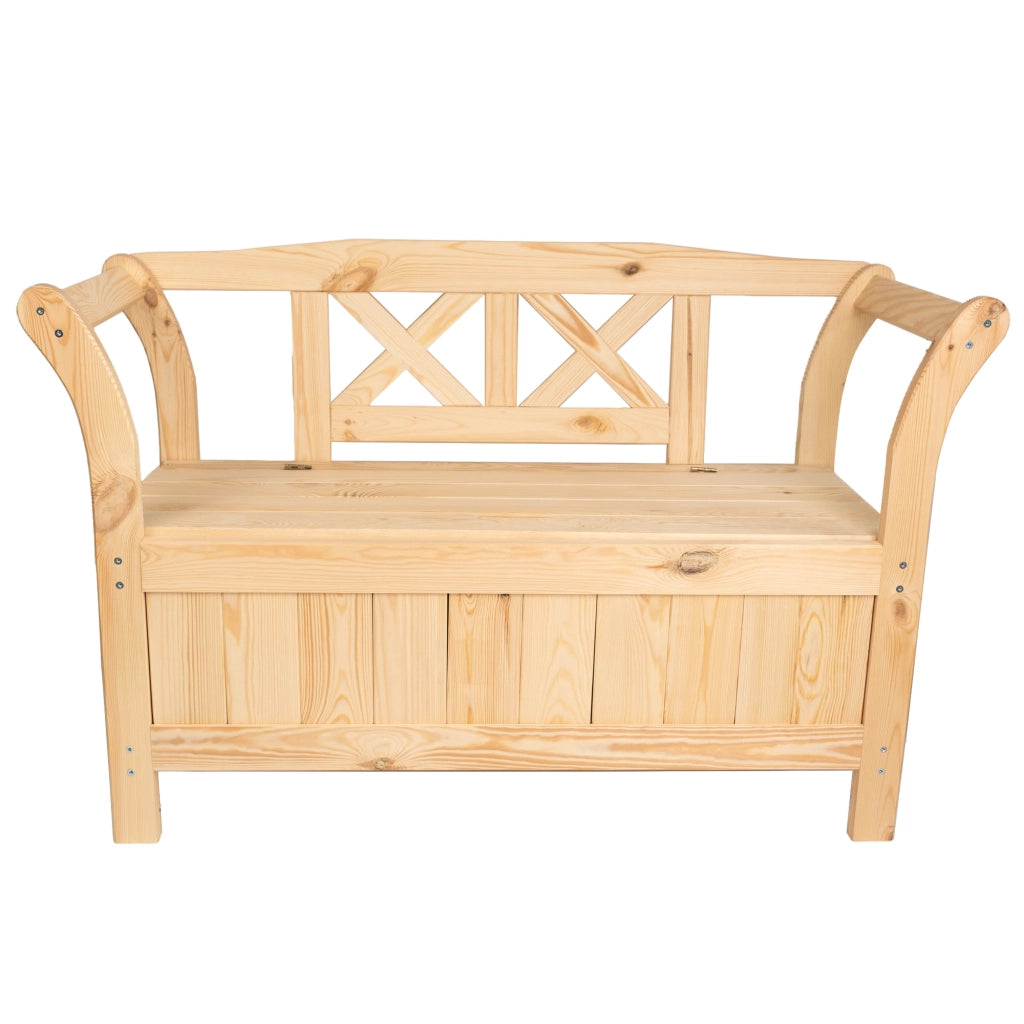 Panchina da giardino in legno KADAX con contenitore e schienale per terrazzo, 119 cm