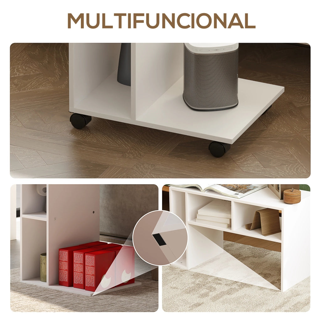 Tavolino da Salotto con Ruote e Ripiani Aperti ¨C Zephmum ¨C Bianco 40x30x69 cm