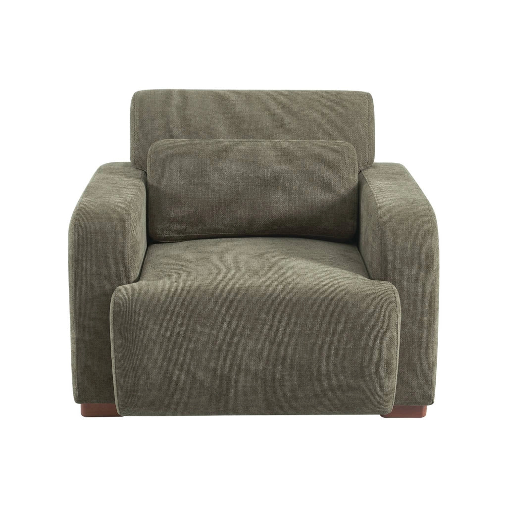 Poltrona in tessuto con gambe in legno di hevea, verde grigio