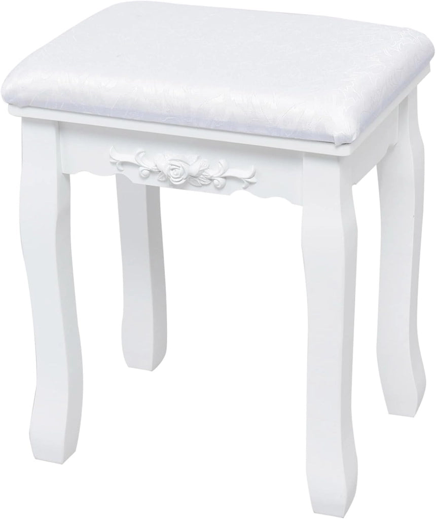 Toeletta da Trucco, Set Tavolo e Sgabello da Trucco, Specchio con 10 Luci LED, Toeletta Multifunzionale con 3 Cassetti, Specchio Rotante a 360⁰, Postazione Make-up Moderno (Bianco)
