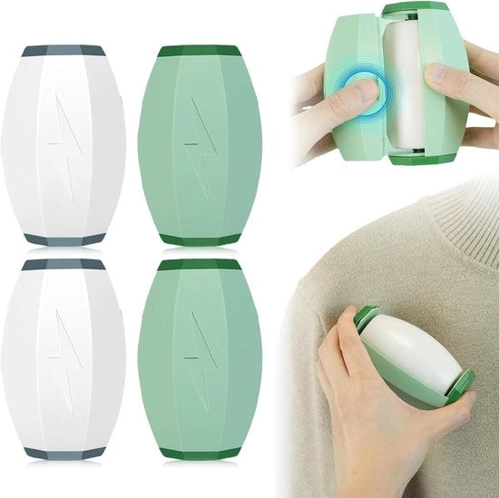 Herbruikbare pluisroller per 4 unità - Compacto e portatile - Rollerball per abbigliamento, divani e tappeti - Adatto per capelli di animali domestici - Colore verde + bianco