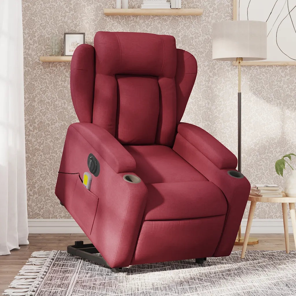 Poltrona Alzapersona Massaggiante Elettrica Rosso Vino Tessuto 3204521