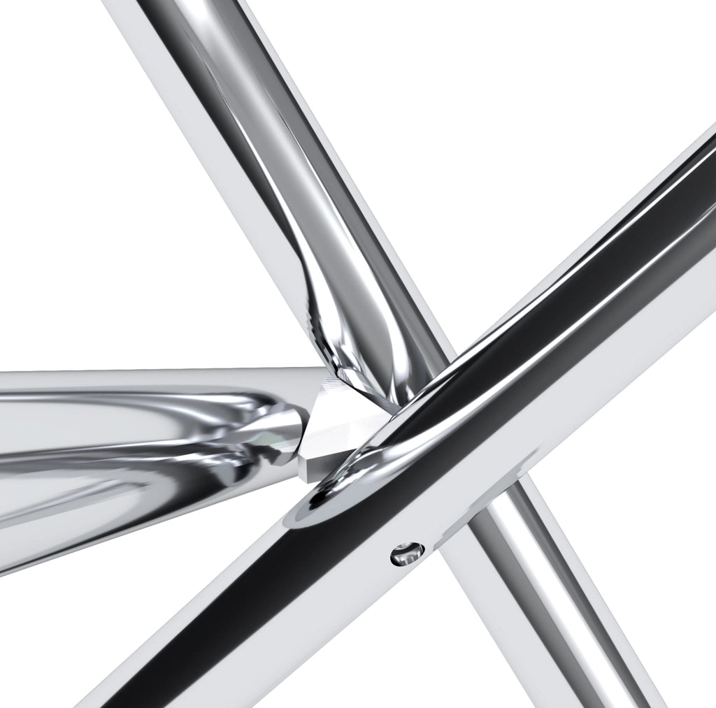 Tavolo da pranzo con piano in vetro temperato trasparente e gambe in metallo silver