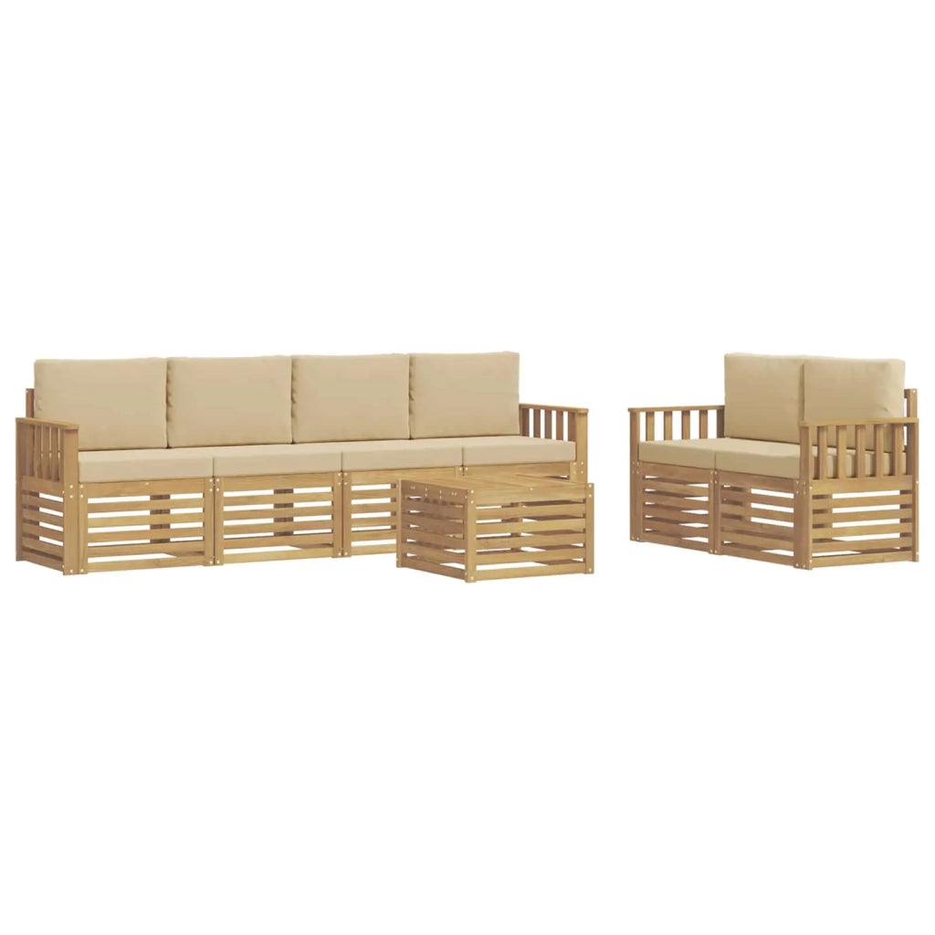 Set di divani da esterno 7 pcs Bianco e Beige Poliestere