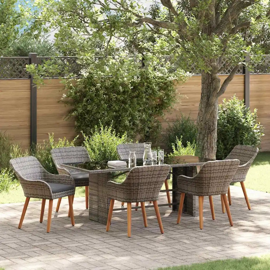 Set da Pranzo per Giardino con cuscino 7 pcs Grigio polyrattan