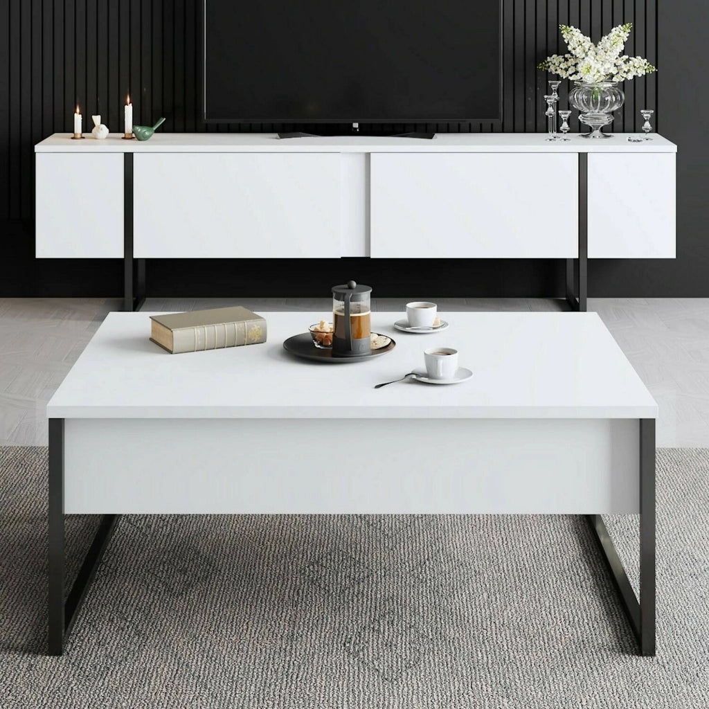 Mornasco, set Mobili da Soggiorno Modulabile, Bianco