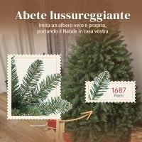 Albero di Natale Artificiale da 180 cm con Rami a Cerniera e Base in Metallo Pieghevole, Verde
