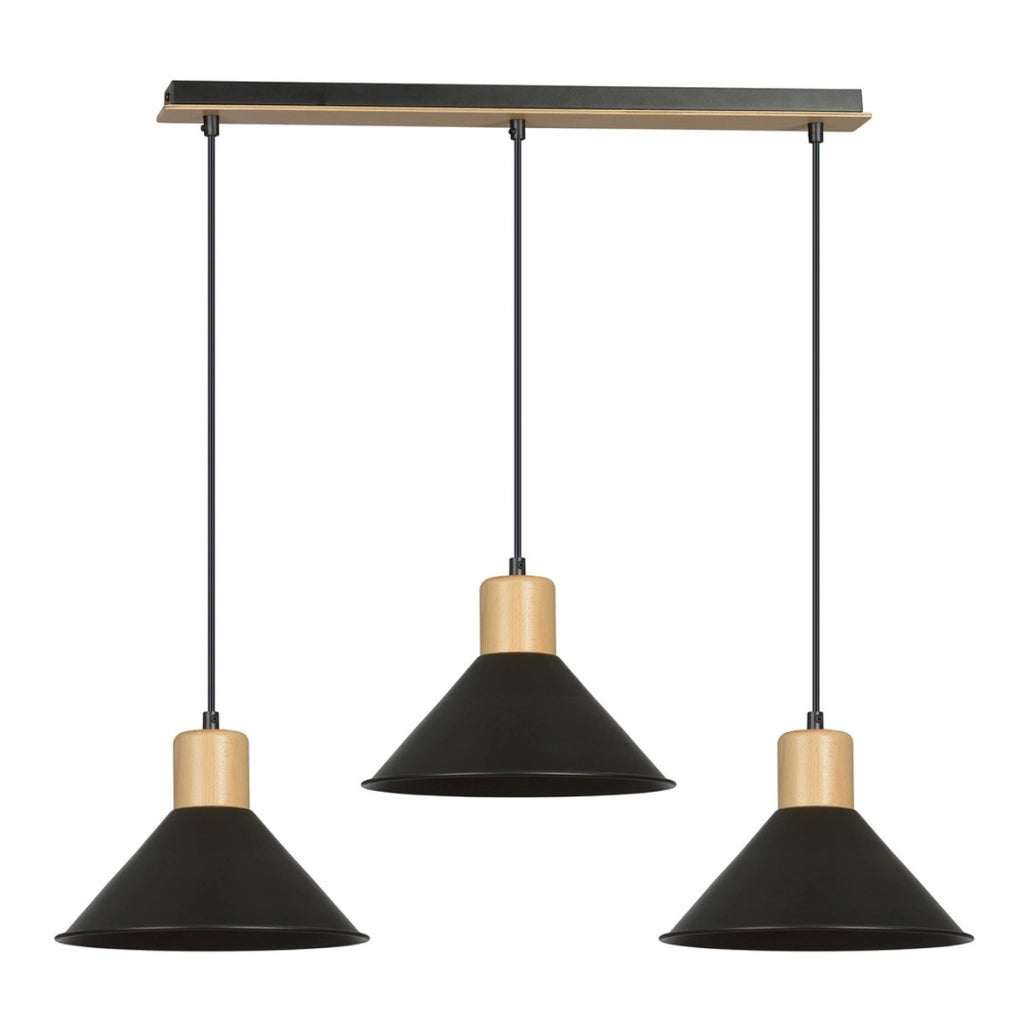 Lampada a sospensione ROWEN in acciaio nero e legno