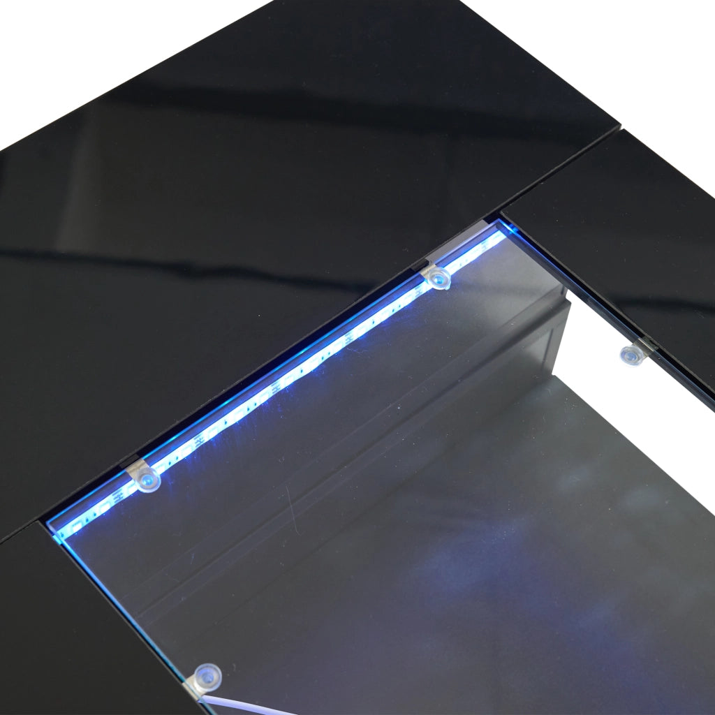 Tavolino basso rettangolare con LED e doppio ripiano in truciolare e vetro temperato nero 100 × 50 × 35 cm