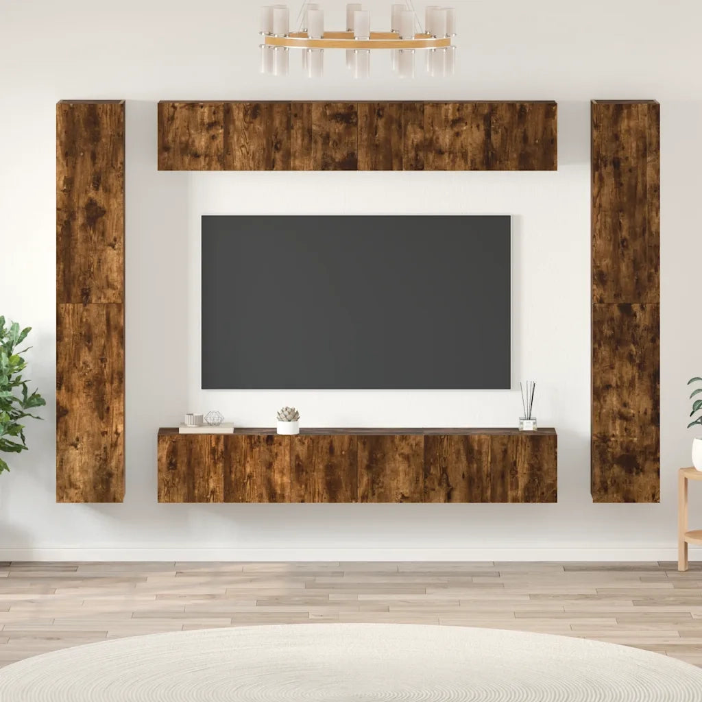 Set Mobili Porta TV 10 pz Rovere Fumo in Legno Multistrato