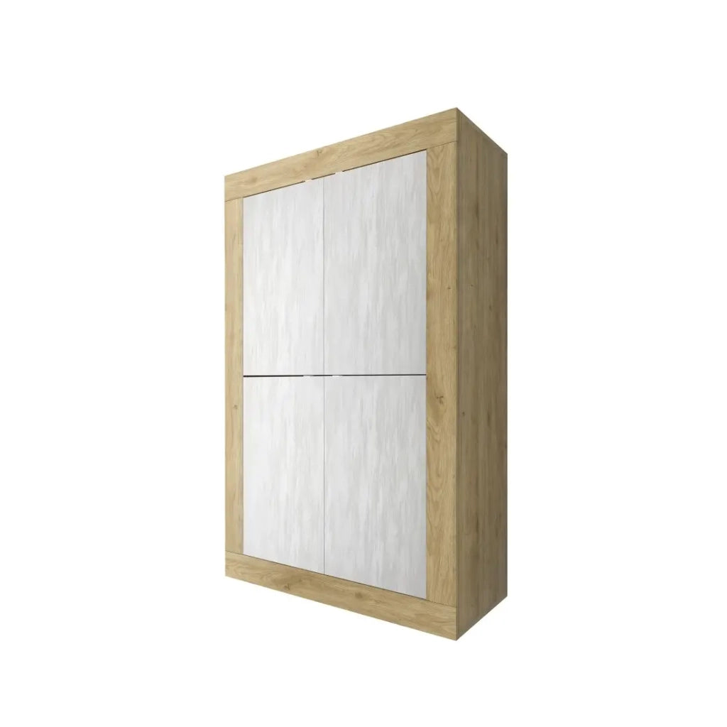 Mobile buffet design a 4 porte in legno, collezione ACCESS. Colori bianco e rovere chiaro.