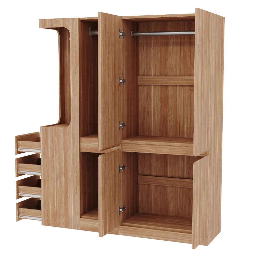 Armadio guardaroba 140 x 40 x 170 cm in legno naturale; con cassetti e scomparti