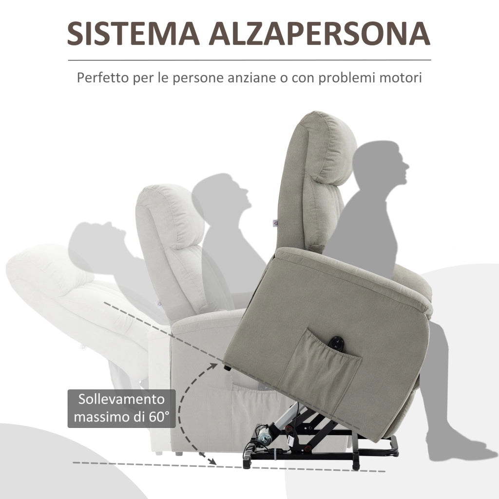 Poltrona Alzapersona Reclinabile 150¡ã max con Telecomando e Poggiapiedi, 75x93x110 cm, Grigio