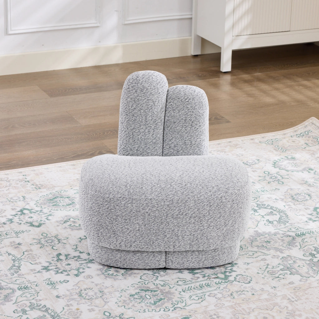 Poltrona pouf a forma di coniglio - con orecchie ricamate - in tessuto grigio anticato e bianco