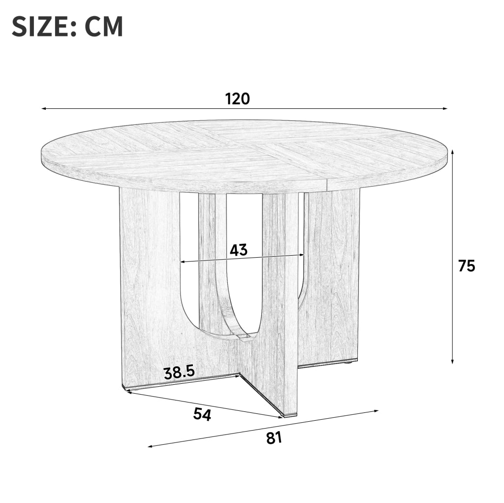 Tavolo da pranzo rotondo 120 cm in MDF effetto rovere; stile nordico; per 4-6 persone