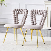 Sedia da pranzo 2 pezzi con schienale geometrico e gambe metalliche in velluto grigio chiaro