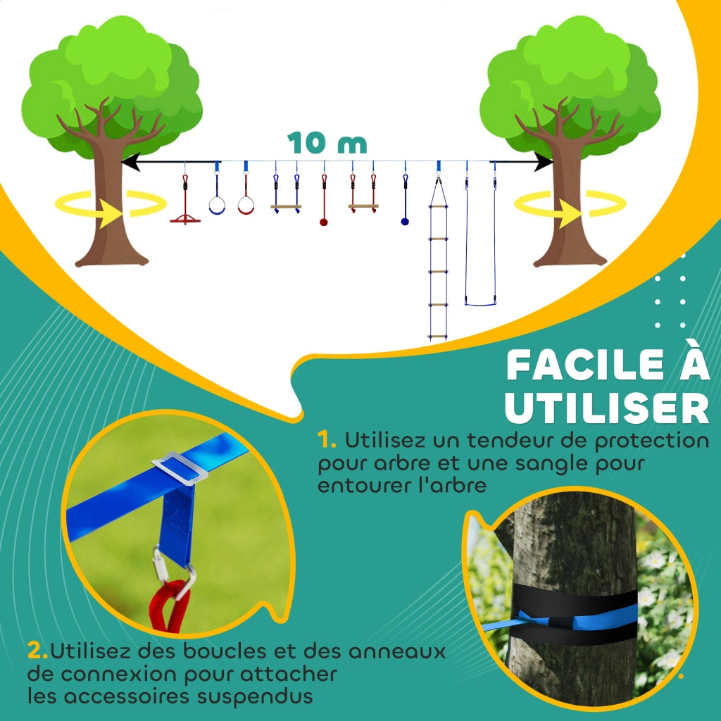 Percorso Ninja per Bambini ¨C zephmum ¨C Blu con Slackline 10m e 10 Accessori