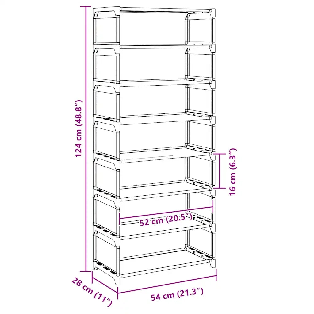 Scarpiera-Scaffale per scarpe 8 Ripiani Grigia 54x28x124 cm in Tessuto Non Tessuto