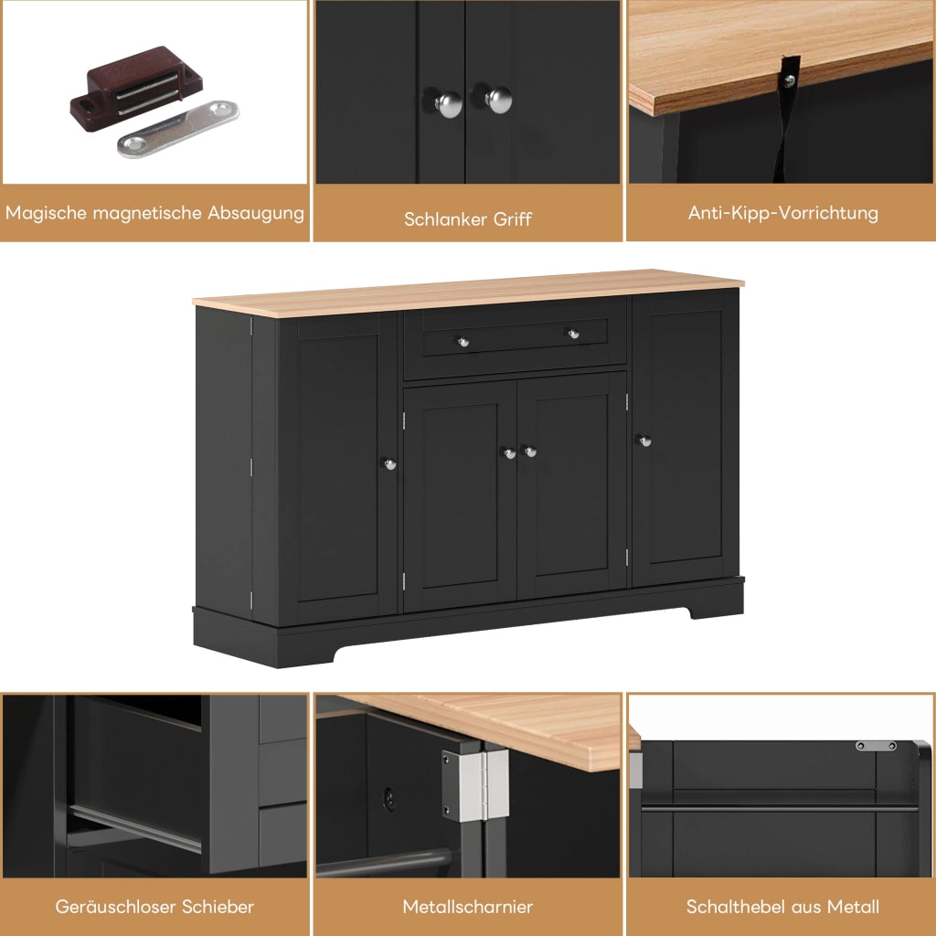 MADIA 138 cm con cassetto e vani laterali, MDF nero