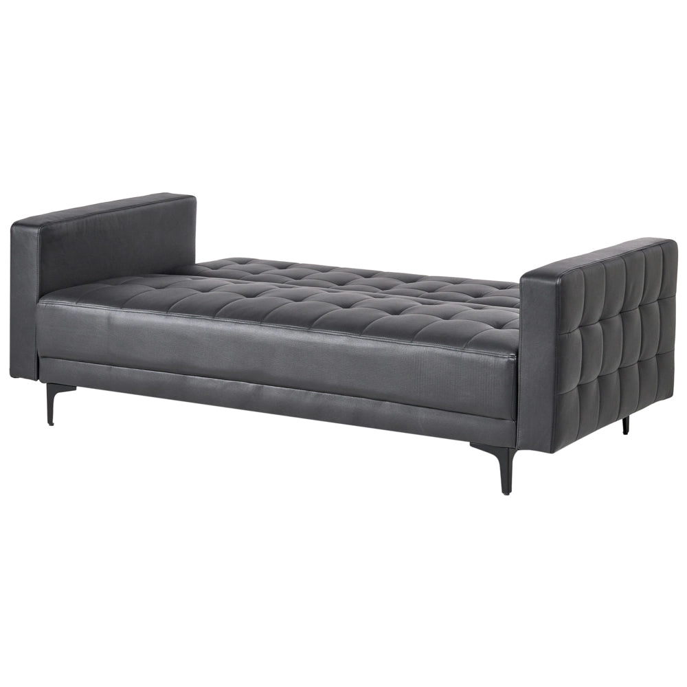 Chaise longue in ecopelle nera trapuntata moderna soggiorno divano reclinabile gambe argento braccioli