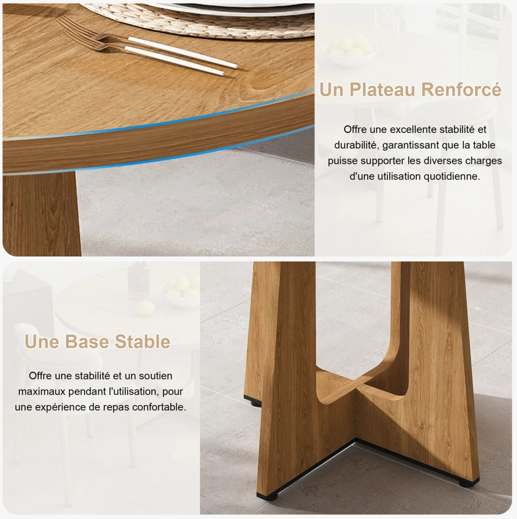 Set tavolo da pranzo rotondo ?120 cm con 4 sedie; MDF effetto rovere e legno di quercia