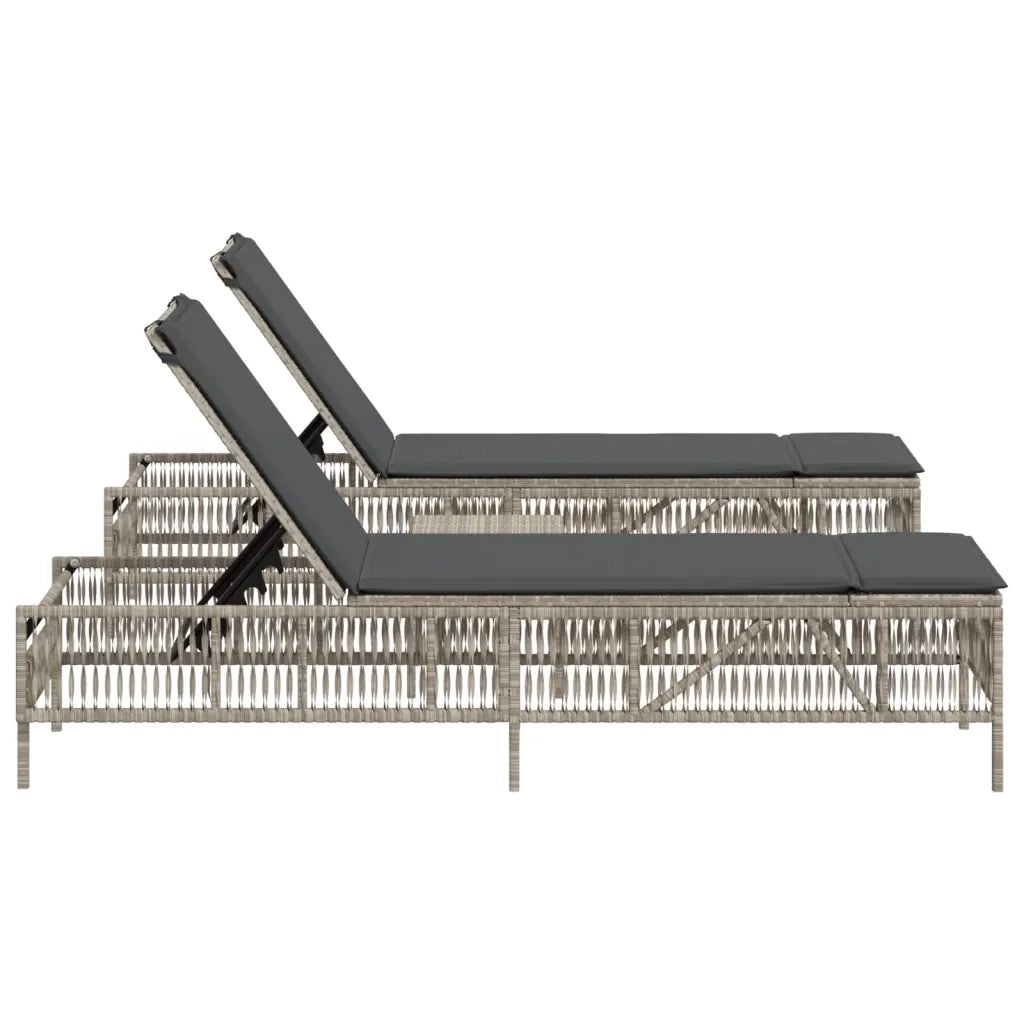 Lettini Prendisole 2 pz | Sdraio da giardino | Lettino da sole con Tavolino Grigio Chiaro in Polyrattan