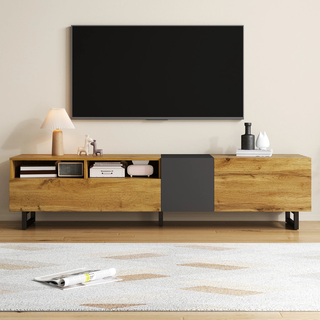 Mobile TV con 3 Ante e 2 Vani; Gambe in Metallo a U; Stile Retr¨°; in Pannelli di Particelle; 170¡Á42¡Á36;5 cm; Grigio Scuro