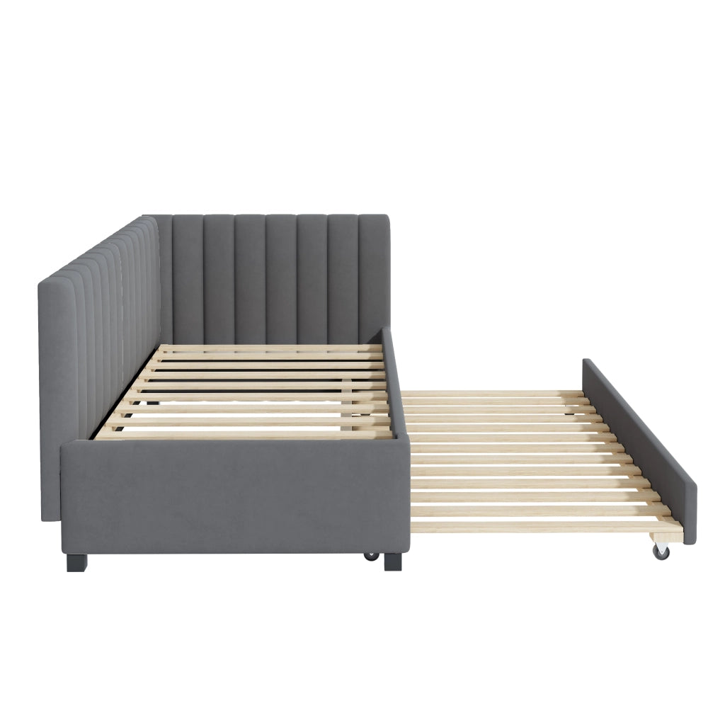 Letto sofa estraibile in velluto grigio 90x200 cm
