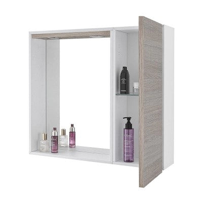 Specchio contenitore 68x61 cm rovere chiaro con pensile e LED Way