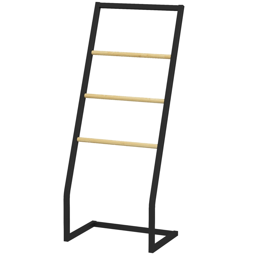 Portasciugamani a 4 Sbarre in Acciaio e Bamb¨´, 40.5x28x98cm, Nero e color Legno