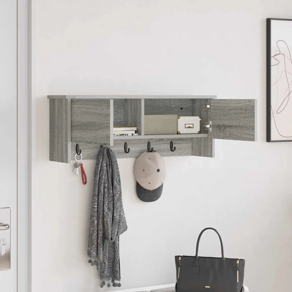 vidaXL Appendiabiti a muro con porta Grigio sonoma 80 x 20 x 30 cm