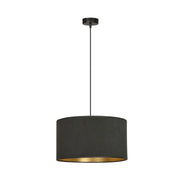 Lampada a sospensione Hilde con paralume in velluto nero e interno oro