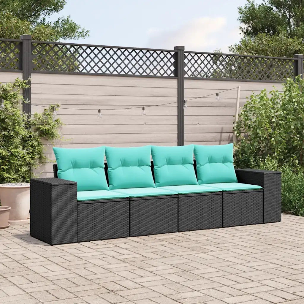 Salotto da Giardino-Set Divani da Giardino 4 pz con Cuscini Nero in Polyrattan 744860