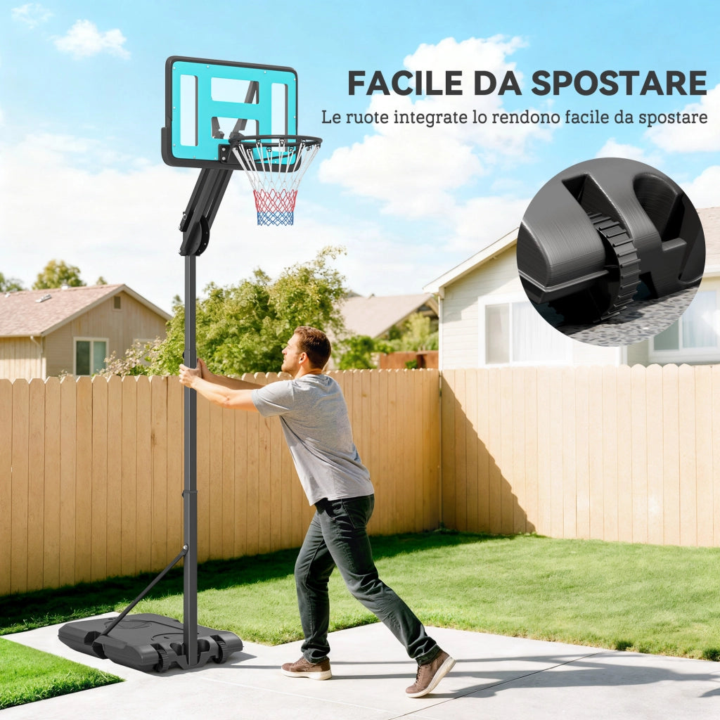 Canestro Basket Regolabile con Ruote ¨C Xylo ¨C 146-236 cm Base Riempibile Nero