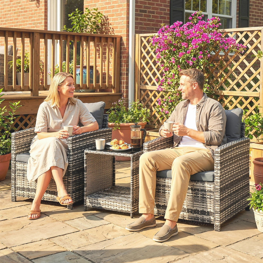 Set Giardino 3 Pezzi con Tavolino e 2 Sedie ¨C zephmum ¨C Grigio Chiaro, Polyrattan, 62x65x75 cm