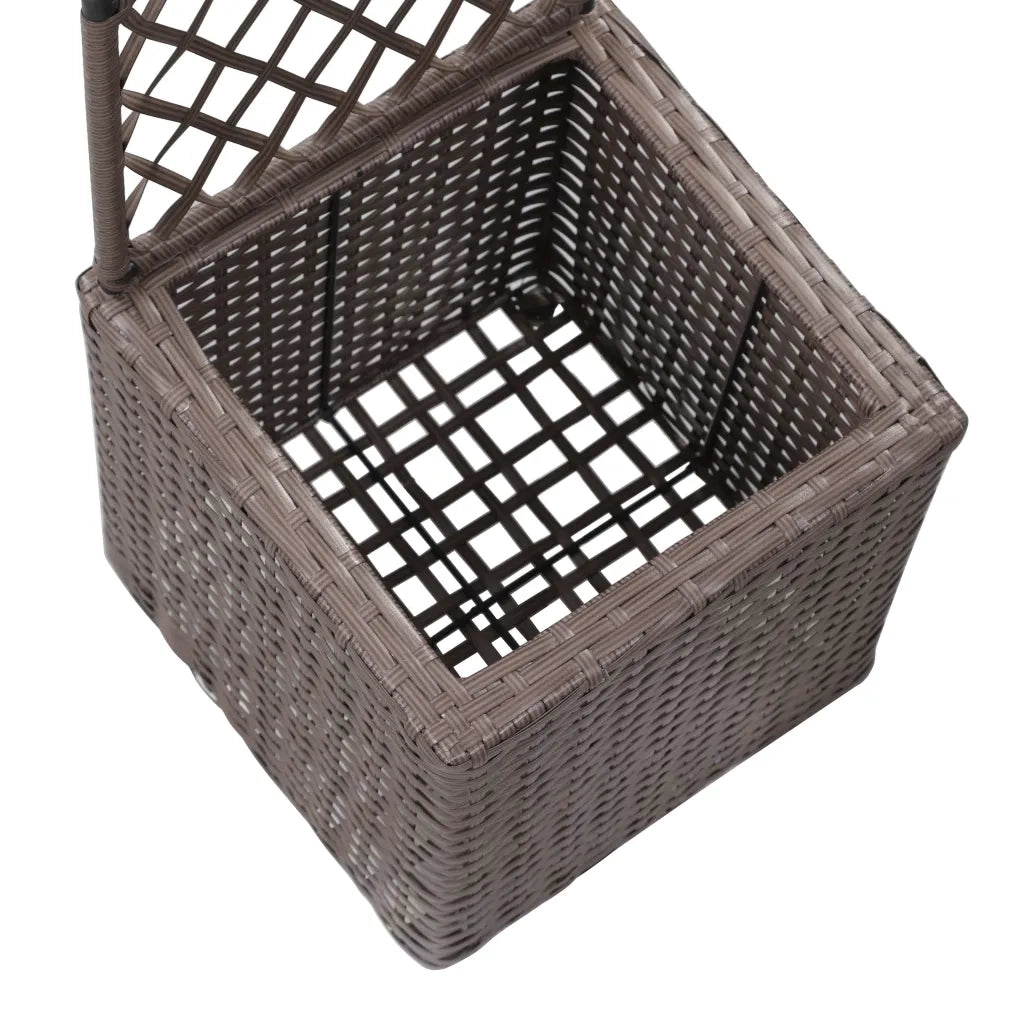 Letto Rialzato Traliccio 1 Fioriere | Cassetta per fiori | Vaso 30x30x107cm Polyrattan Marrone