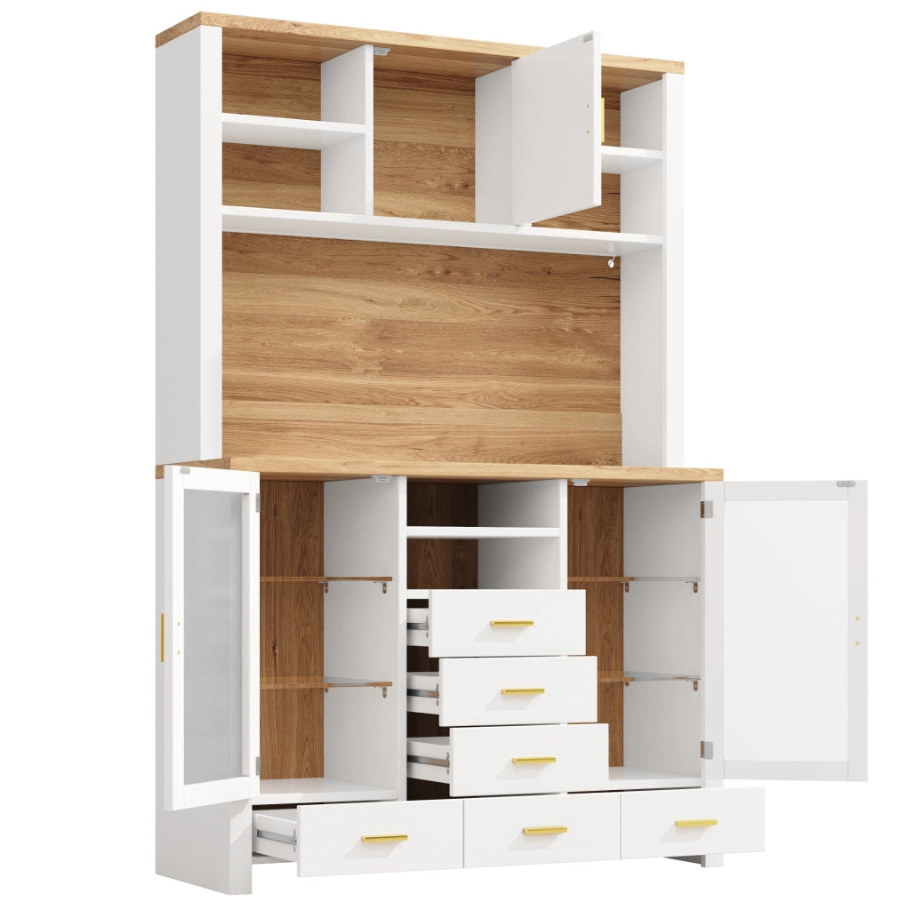 Buffet 120x40x188 cm con illuminazione LED; in MDF; bianco effetto legno