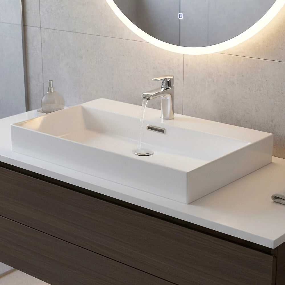 Lavabo da appoggio in resina 70x45 cm rettangolare bianco Monza