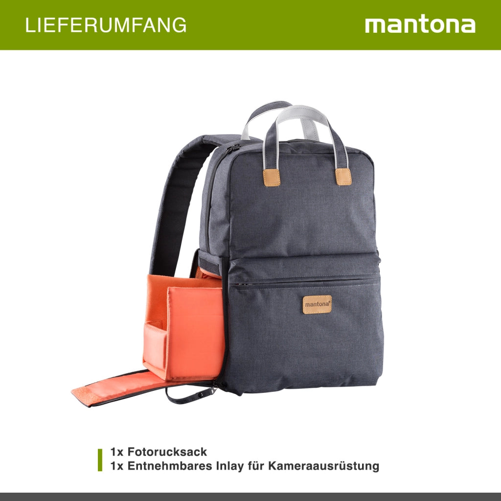 Mantona Urban Companion zaino fotografico e borsa, antracite con applicazioni in pelle, per fotocamere, con scomparto per laptop fino a 12 pollici
