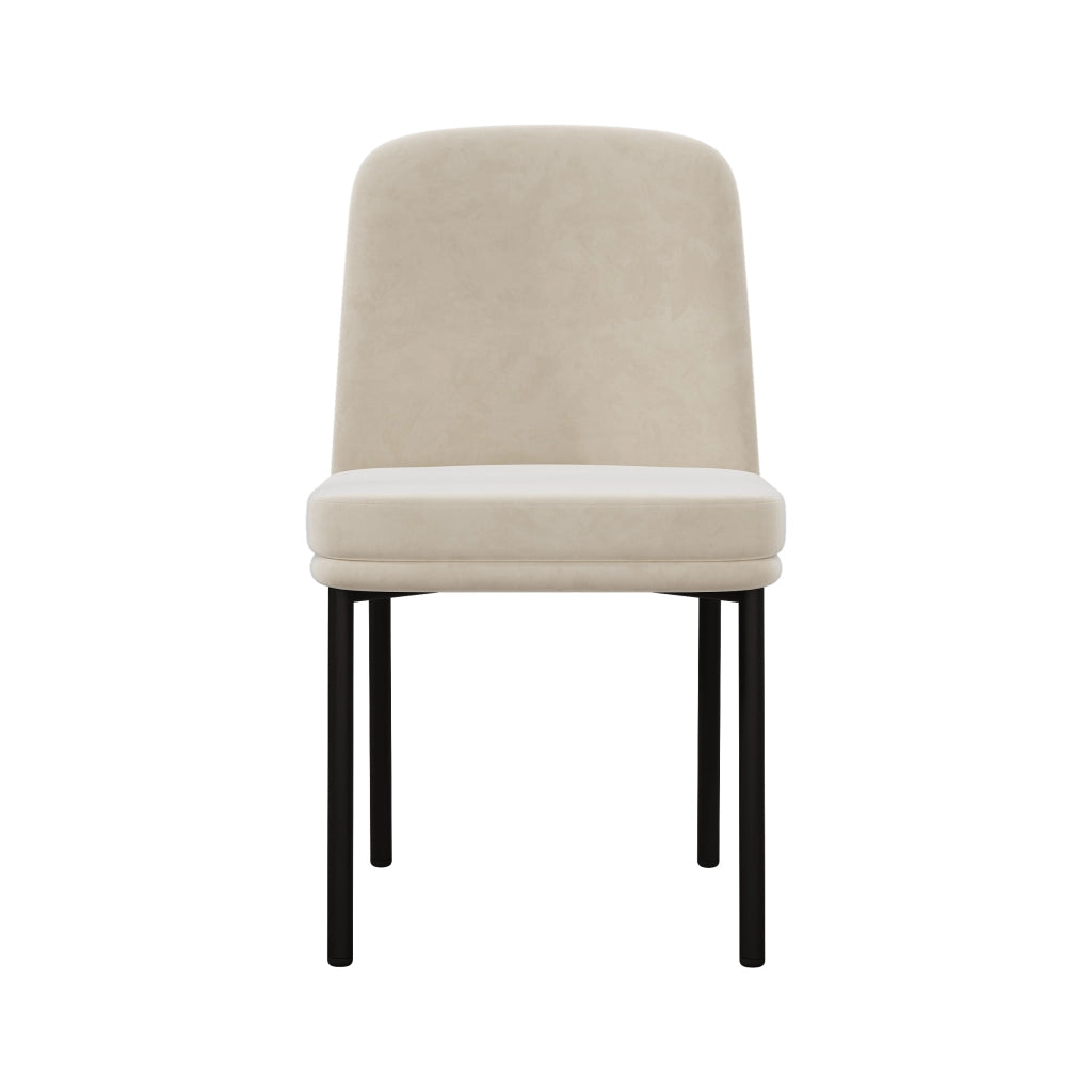 Set di 2 sedie da pranzo in velluto beige con struttura in metallo nero, seduta imbottita, stile moderno minimalista