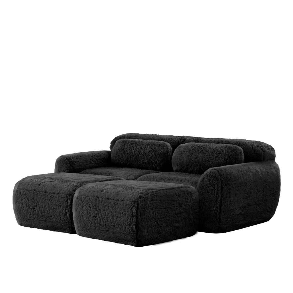 Divano modulare senza ossa - Zephmum- Tessuto morbido in peluche, 2 pouf, nero
