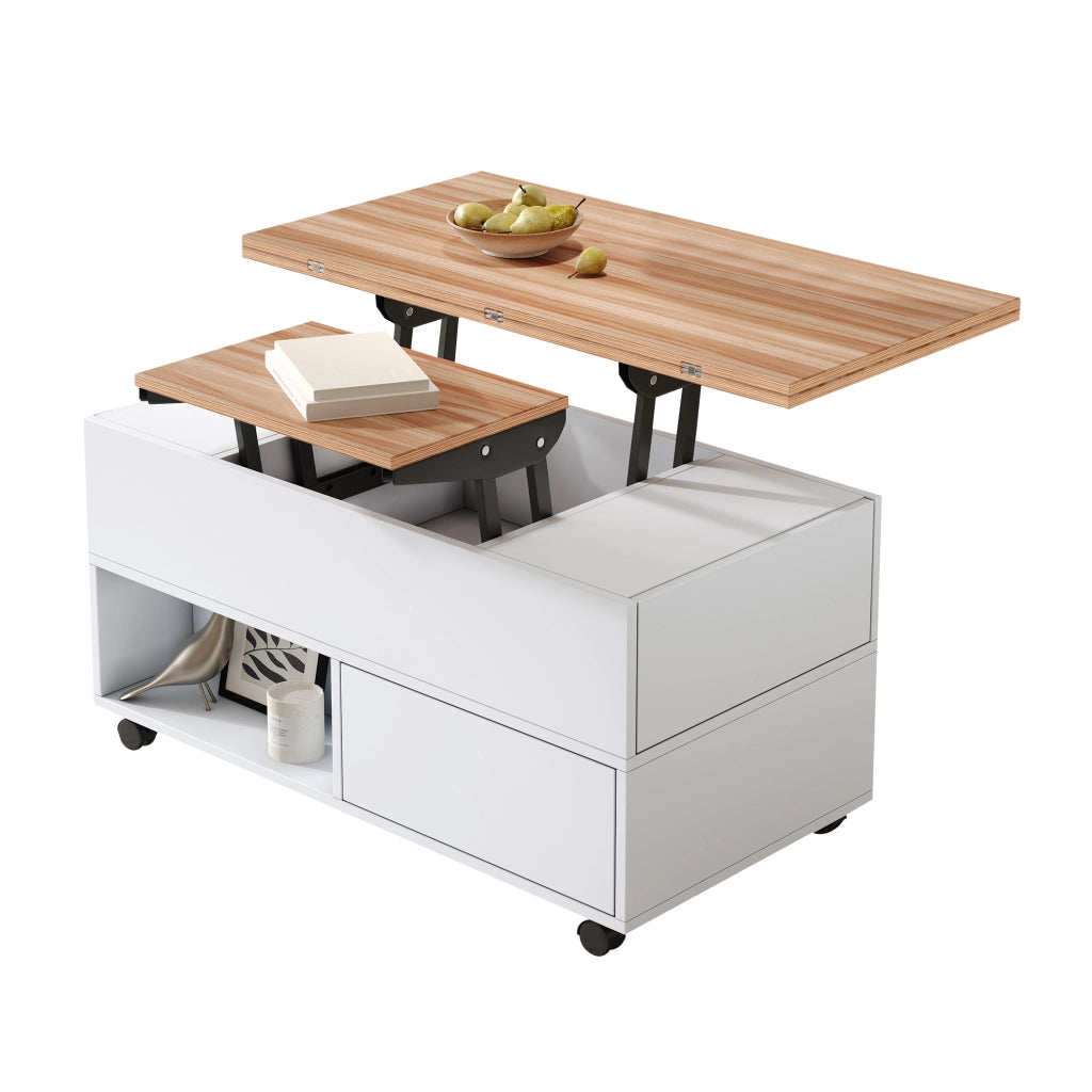 TAVOLINO DA CAFFÈ RIALZABILE 100 x 50 x 52 cm Bianco e Legno