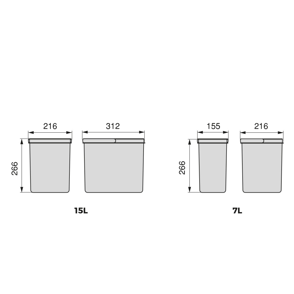 Emuca Contenitori per cassetti da cucina Recycle, Altezza 266, 1x15 + 2x7, Plastica grigio antracite, Tecnoplastica, 1 u.