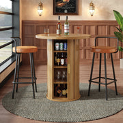 Tavolo bar rotondo con spazio contenitore 60x60x91;6 cm in MDF e metallo; effetto legno