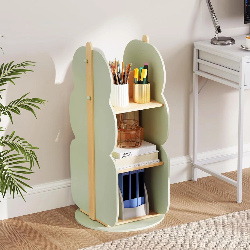 Scaffale Rotante per Bambini, Organizzatore per Giocattoli a 5 Ripiani, Mensola Girevole a 360° per Angolo, Scaffale da Terra per Camera dei Bambini Sala Giochi Asilo, 47,5x47,5x96 cm