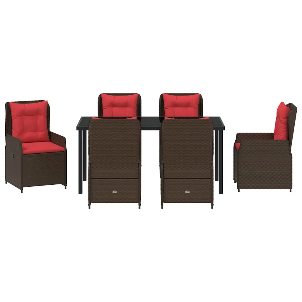 Set da Pranzo per Giardino 7 pcs Marrone Poly Rattan 3381027